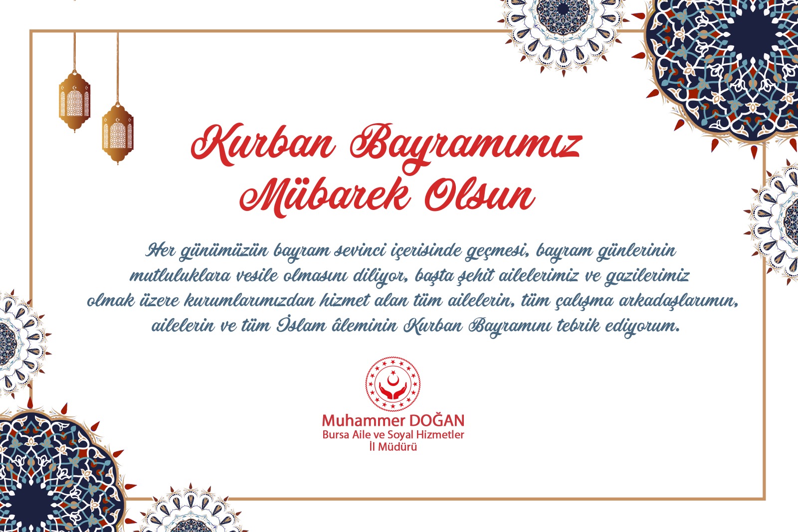 İl Müdürümüz Sayın Muhammer DOĞAN’ın Kurban Bayramı Mesajı