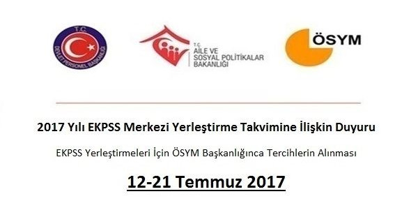 2017 Yılı EKPSS Merkezi Yerleştirme Takvimine İlişkin Duyuru