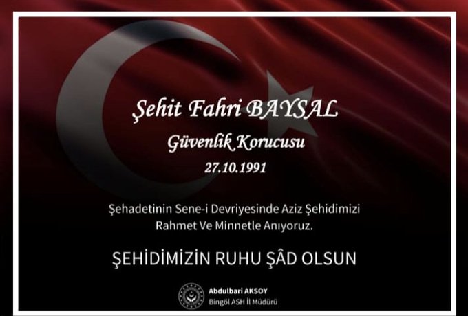 Şahedetinin sene-i devriyesinde şehidimize rahmet diliyoruz. Mekanı cennet makamı Âli olsun.  