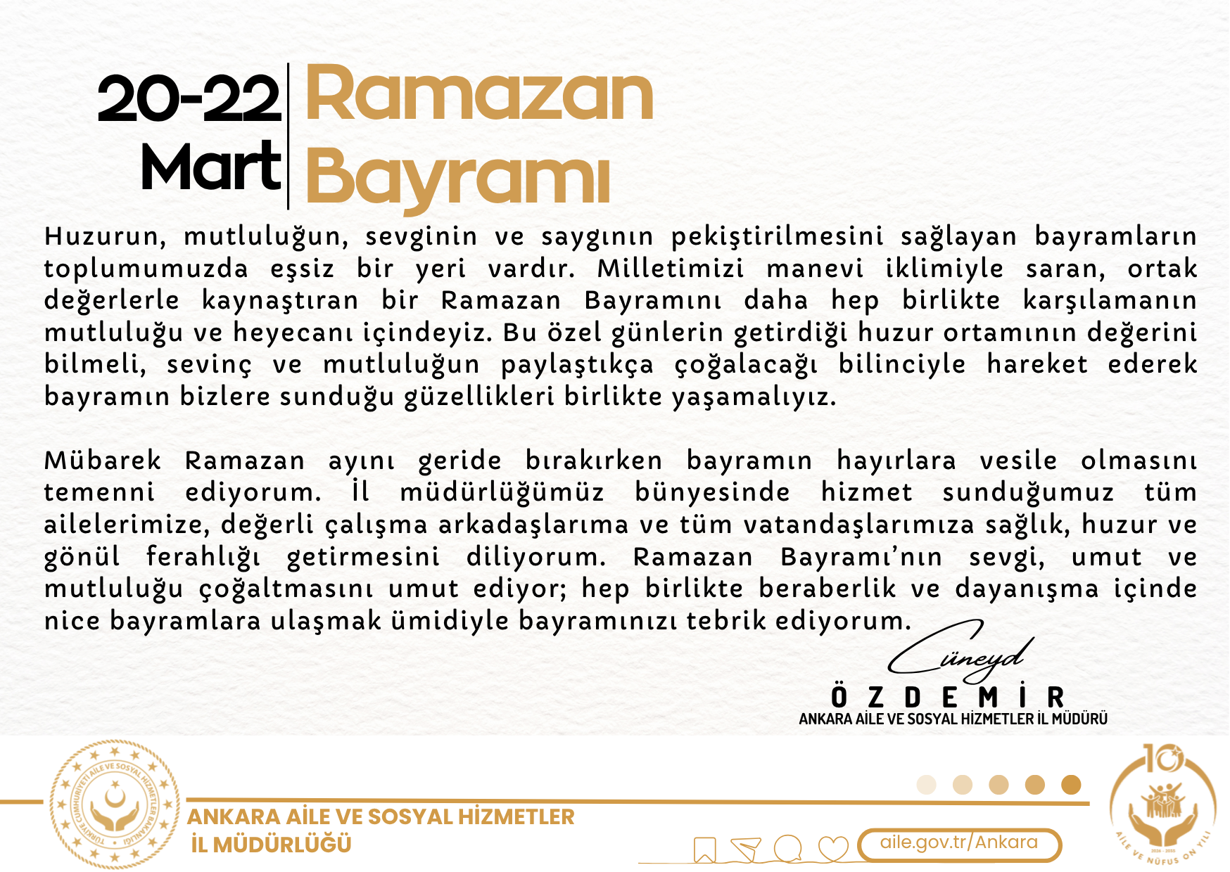 İl Müdürümüz Sayın Cüneyd ÖZDEMİR’in “Ramazan Bayramı” Mesajı;