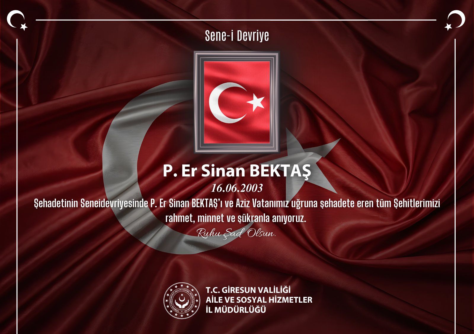 Şehidimiz P. Er Sinan BEKTAŞ'ı Rahmet ve Minnetle Anıyoruz
