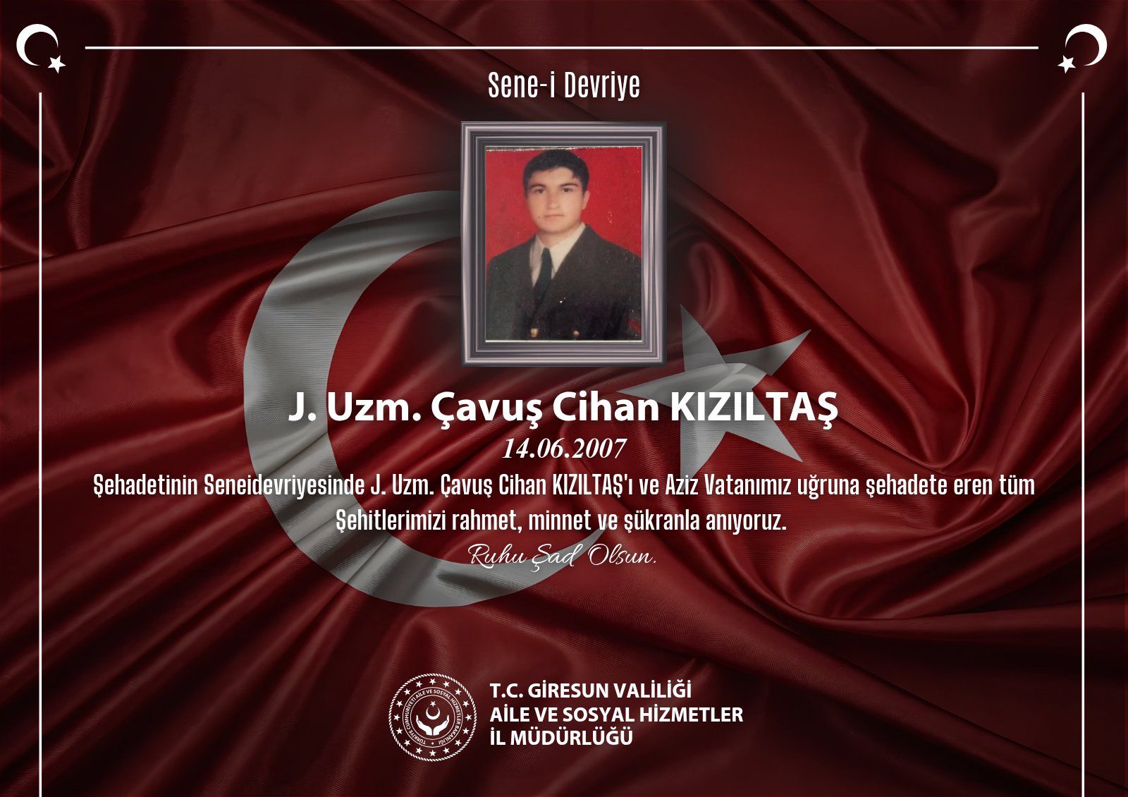 Şehidimiz J. Uzm. Çavuş Cihan KIZILTAŞ'ı Rahmet ve Minnetle Anıyoruz