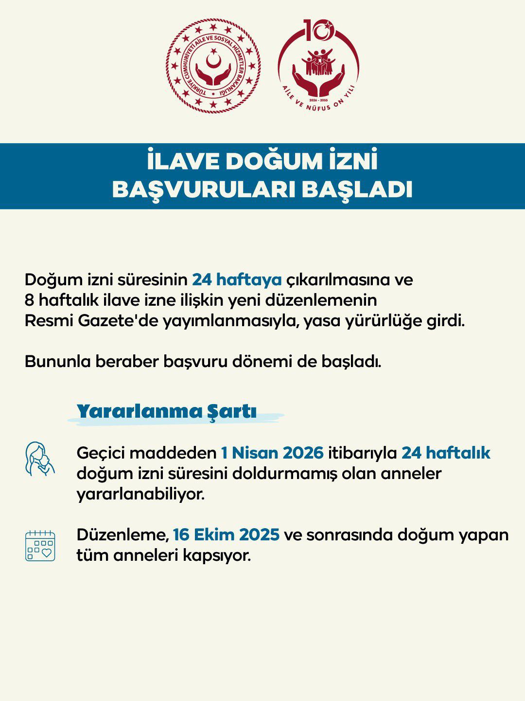 İlave 8 Haftalık Analık İzni 