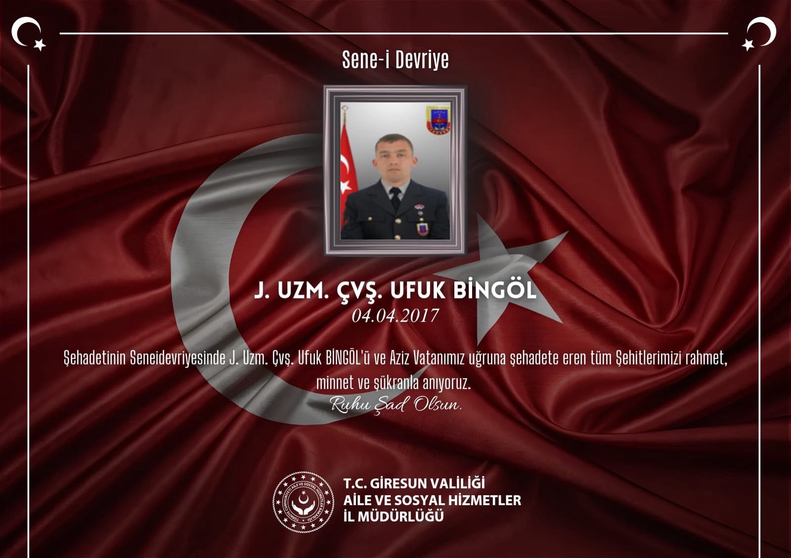 Kahraman Şehidimiz J. Uzm. Çvş. Ufuk BİNGÖL’ü Rahmet, Minnet ve Şükranla Anıyoruz