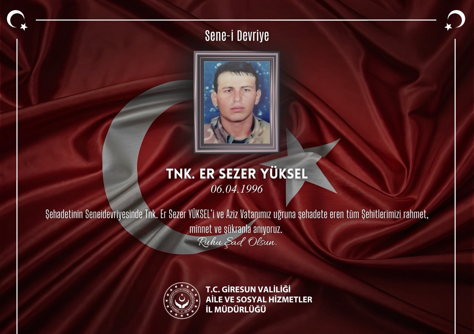 Kahraman Şehidimiz Tnk. Er Sezer YÜKSEL’i Rahmet, Minnet ve Şükranla Anıyoruz