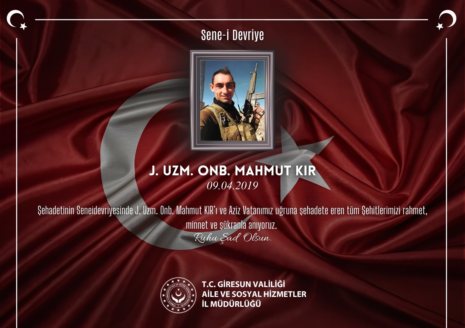 Kahraman Şehidimiz J. Uzm. Onb. Mahmut KIR’ı Rahmet, Minnet ve Şükranla Anıyoruz