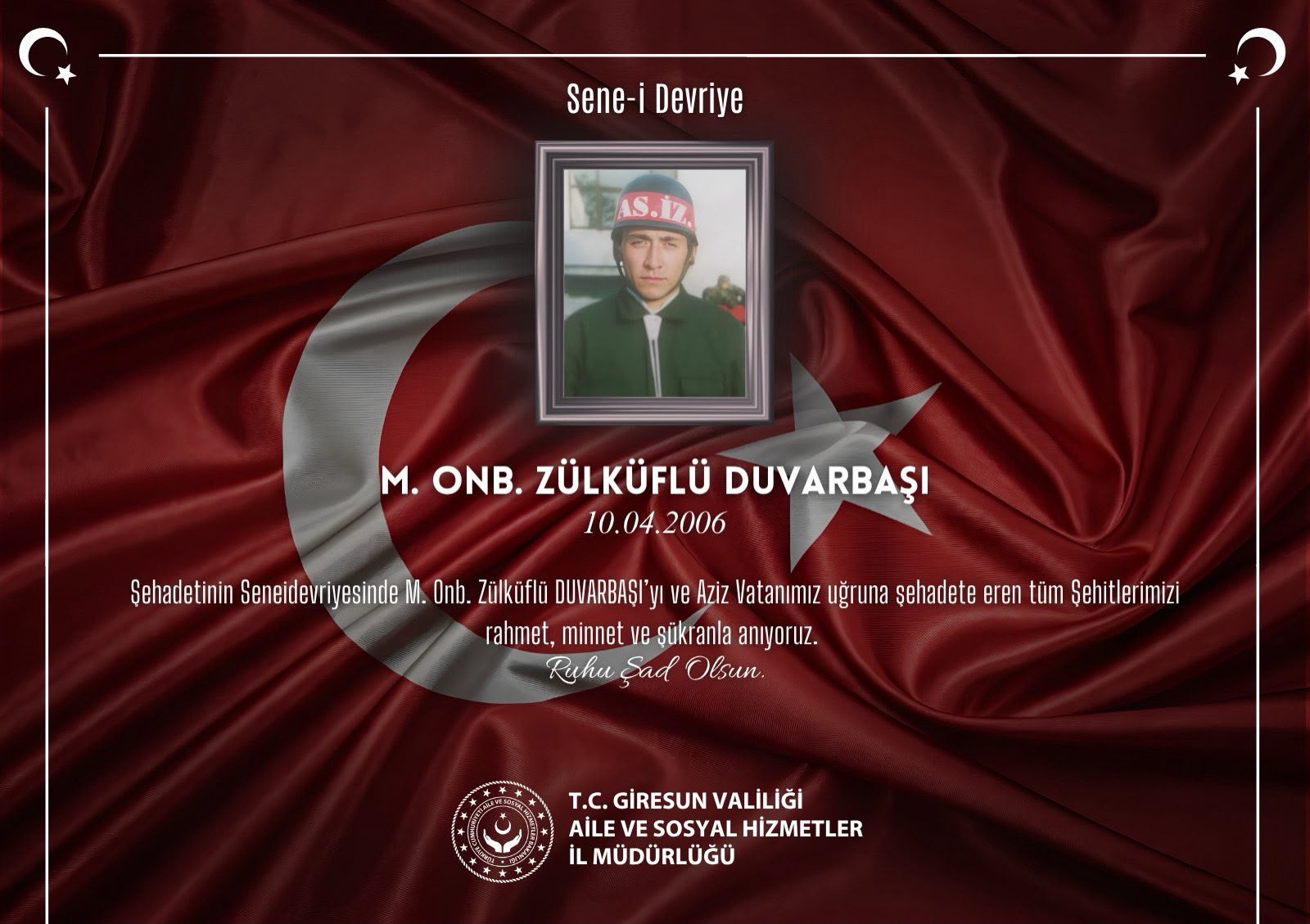 Kahraman Şehidimiz M. Onb. Zülküflü DUVARBAŞI’yı Rahmet, Minnet ve Şükranla Anıyoruz