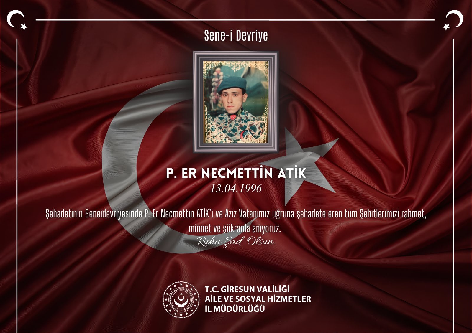 Kahraman Şehidimiz P. Er Necmettin ATİK’i Rahmet, Minnet ve Şükranla Anıyoruz