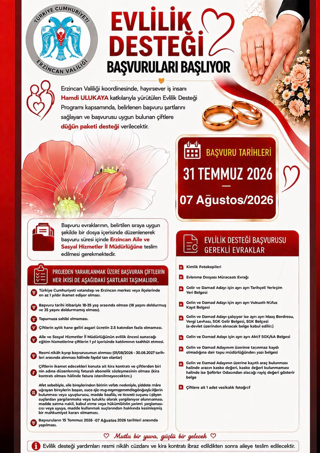 Evlilik Desteği Programında başvuru Süresi Uzatıldı