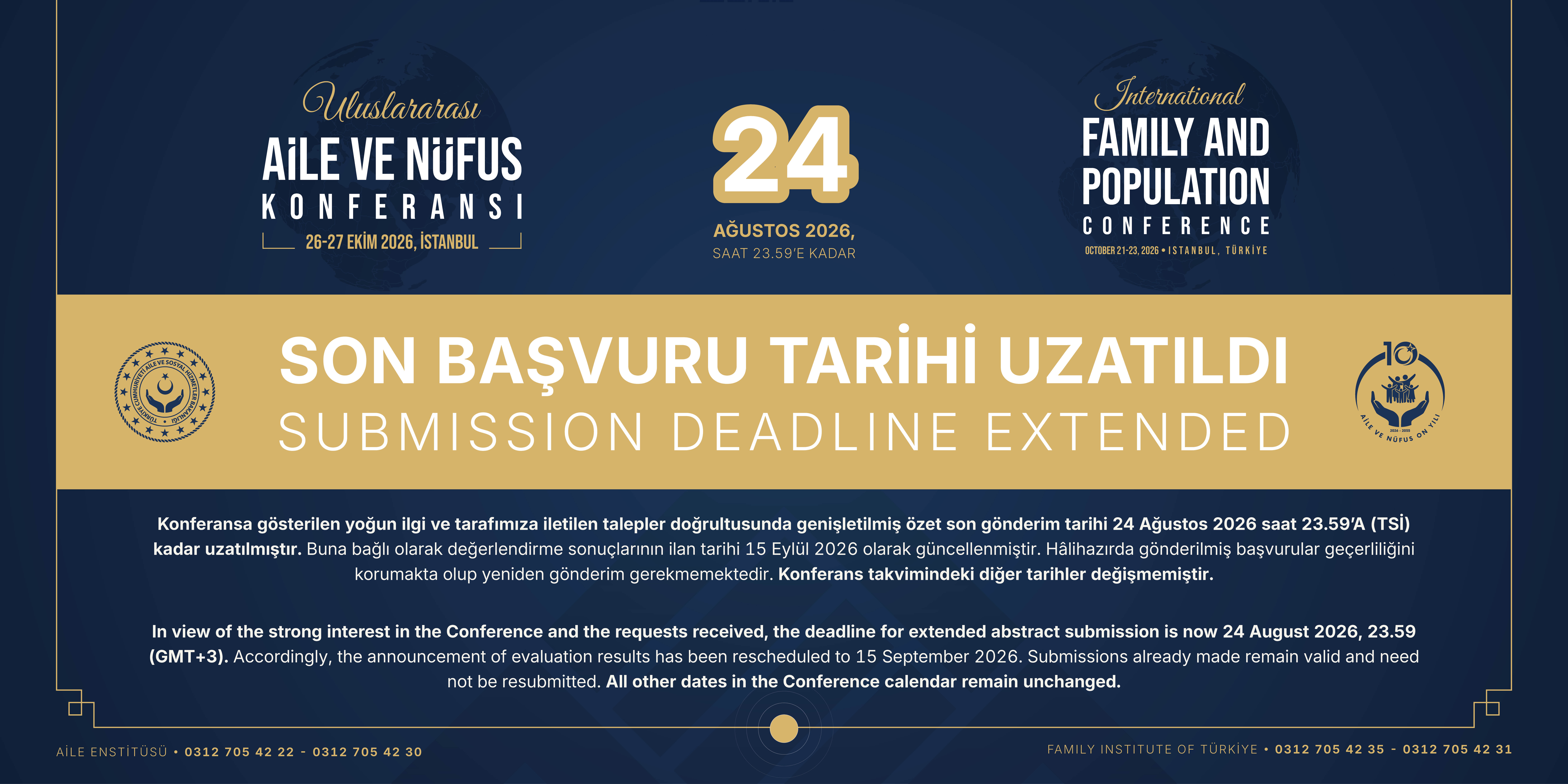 Uluslararası Aile ve Nüfus Konferansı Son Başvuru Tarihi Uzatıldı
