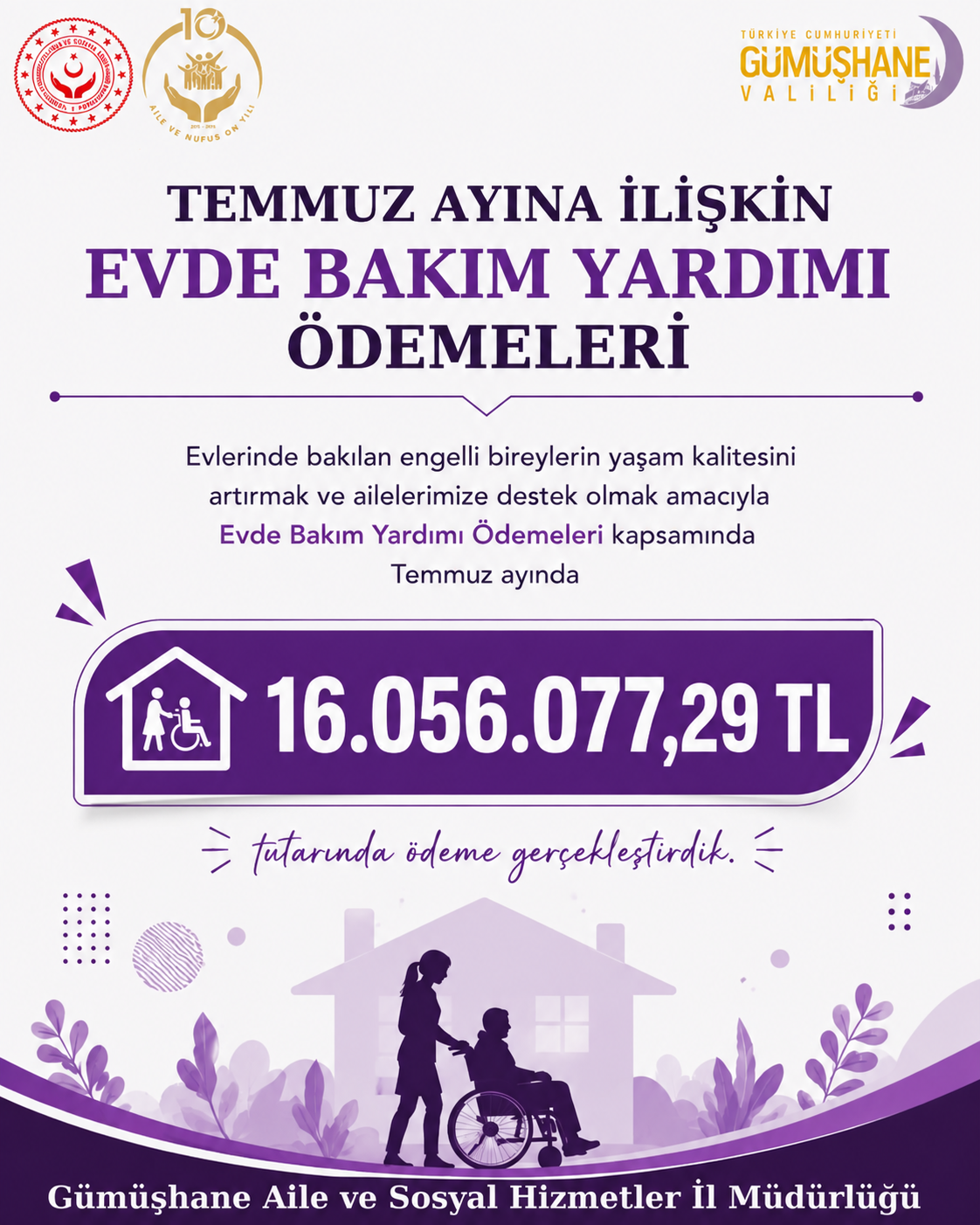 Temmuz Ayı Evde Bakım Yardımı Ödemeleri