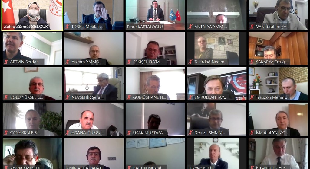 Bakan Selçuk, TÜRMOB ve TOBB Başkanlarıyla Video Konferansla "Kısa Çalışma Ödeneği"ni Görüştü