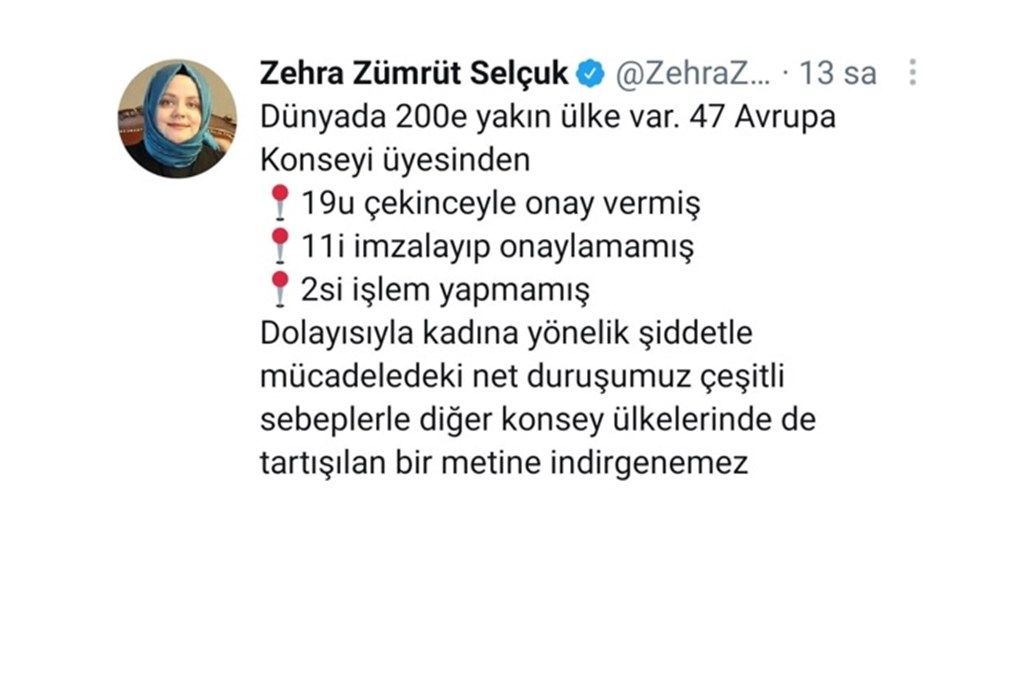 Sayın Bakanımız: "Kadına Yönelik Şiddetle Mücadeledeki Net Duruşumuz Çeşitli Sebeplerle Diğer Konsey Ülkelerinde De Tartışılan Bir Metine İndirgenemez"